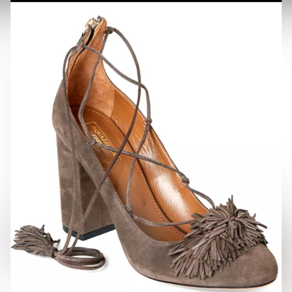 Aquazzura Wild Thing Suede Fringe Block Heel Pumps